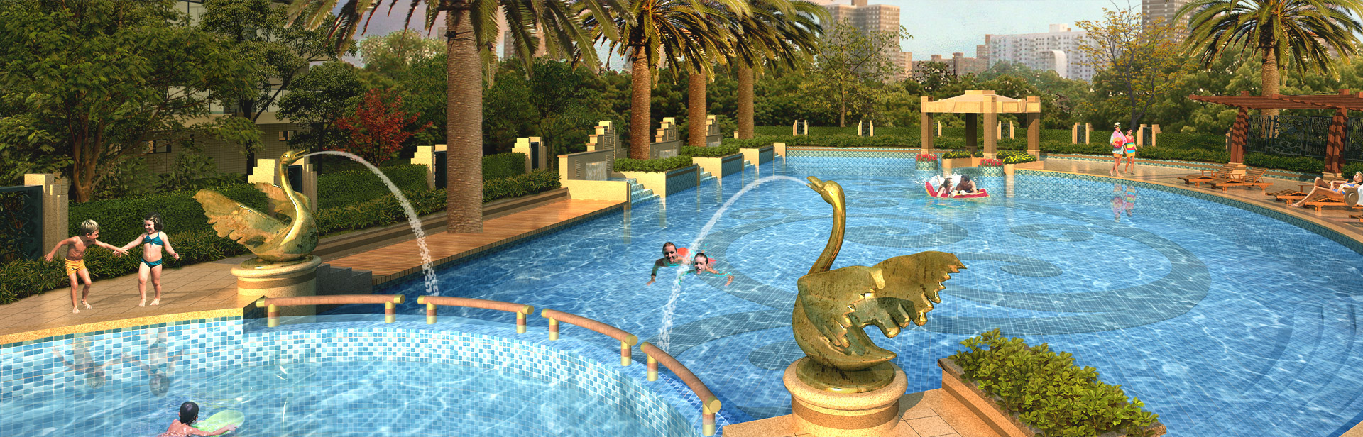 別墅休閑生活（泳池、魚(yú)池、水景）